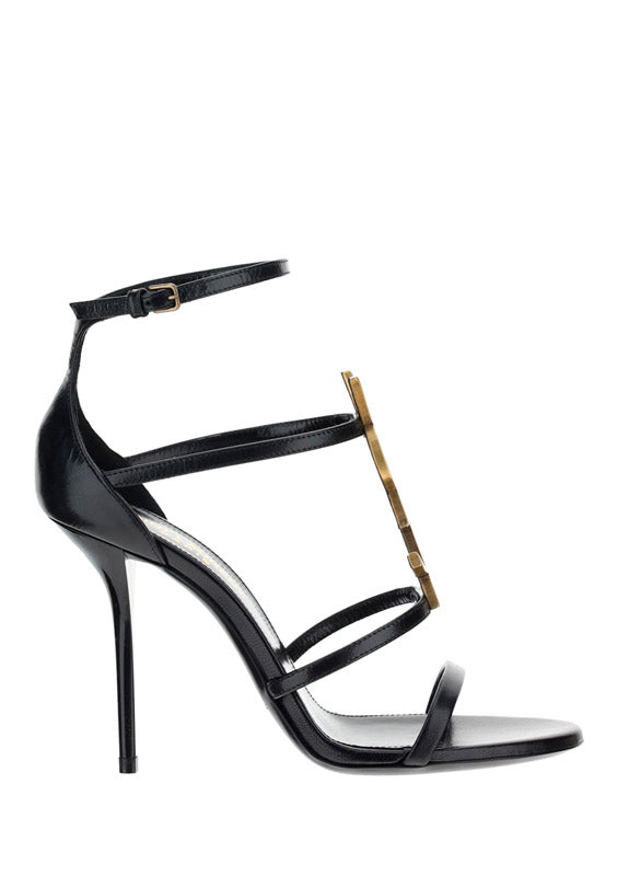 Cassandra Sandals in Smooth Leather with Gold-toned Monogram - Black