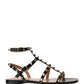 Rockstud Flat Calfskin Sandals with Straps - Black
