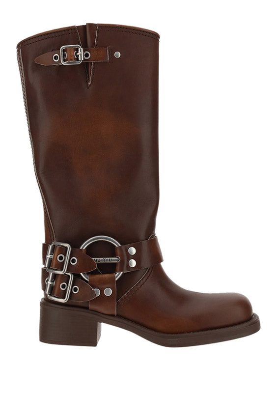 Buckled Knee-high Boots - Brown