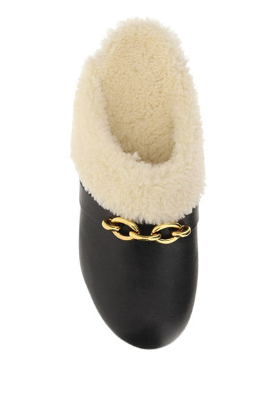 Le Maillon Clogs in Smooth Leather and Shearling - Noir