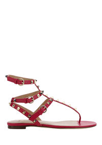 Rockstud Sandal in Calfskin Leather - Red