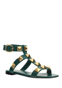 Roman Stud Flat Calfskin Sandal - Green