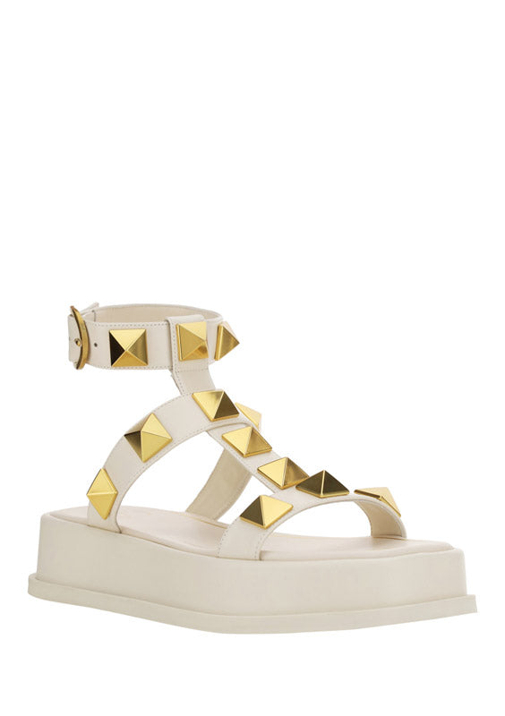 Roman Stud Calfskin Flatform Sandal 40MM - Ivory