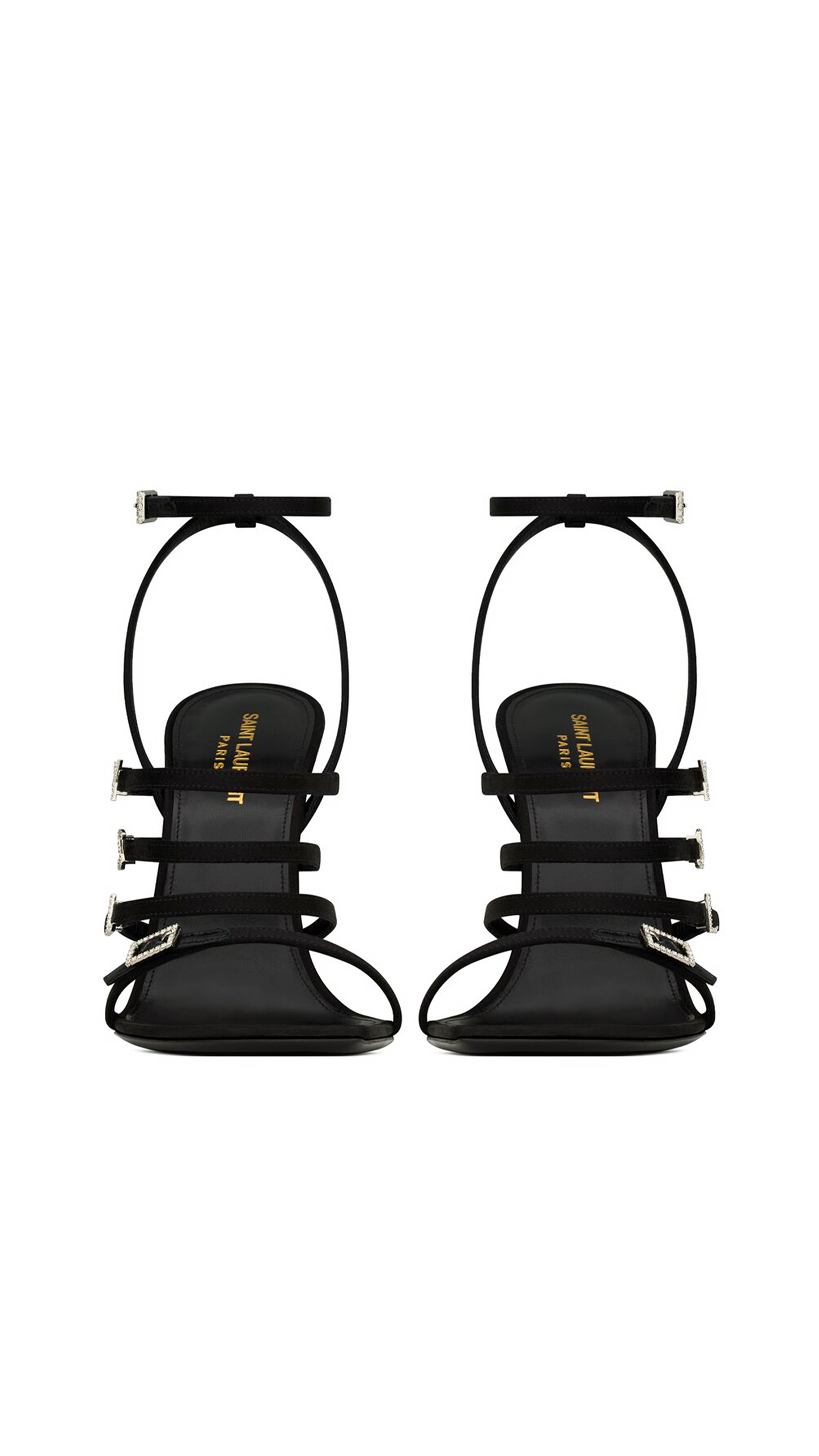 Jerry Sandals in Crepe Satin and Rhinestones - Black