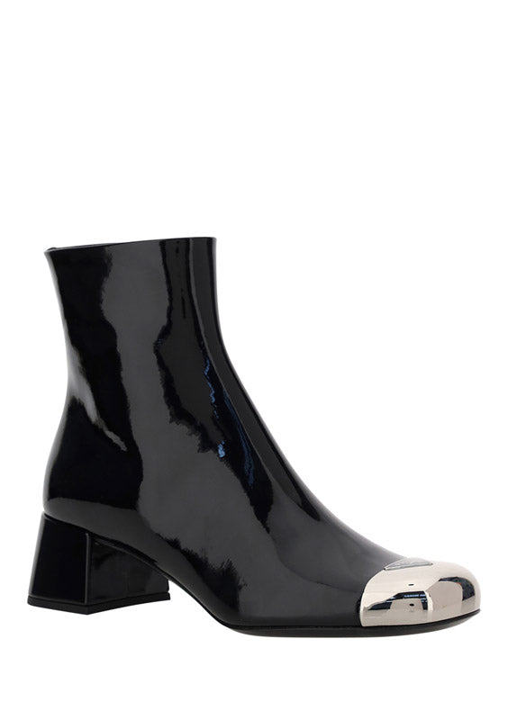 Patent Cap-Toe Ankle Booties - Black