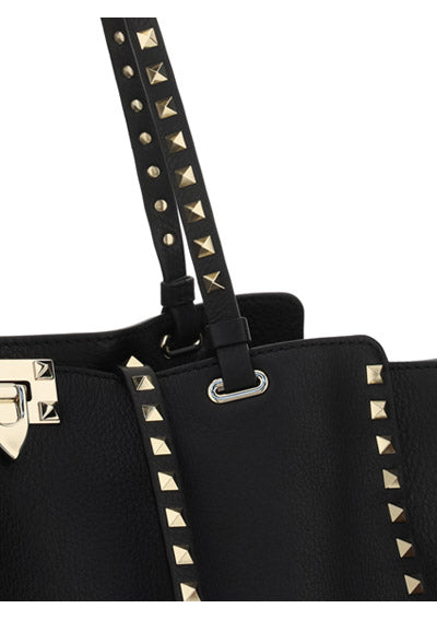 Medium Grainy Calfskin Rockstud Bag - Black