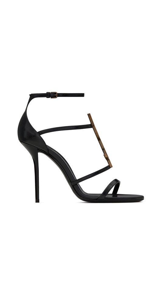 Cassandra Sandals in Smooth Leather with Gold-toned Monogram - Black
