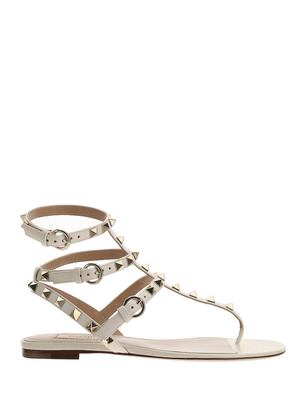 Rockstud Calfskin Flat Flip-Flop Sandal - Light Ivory