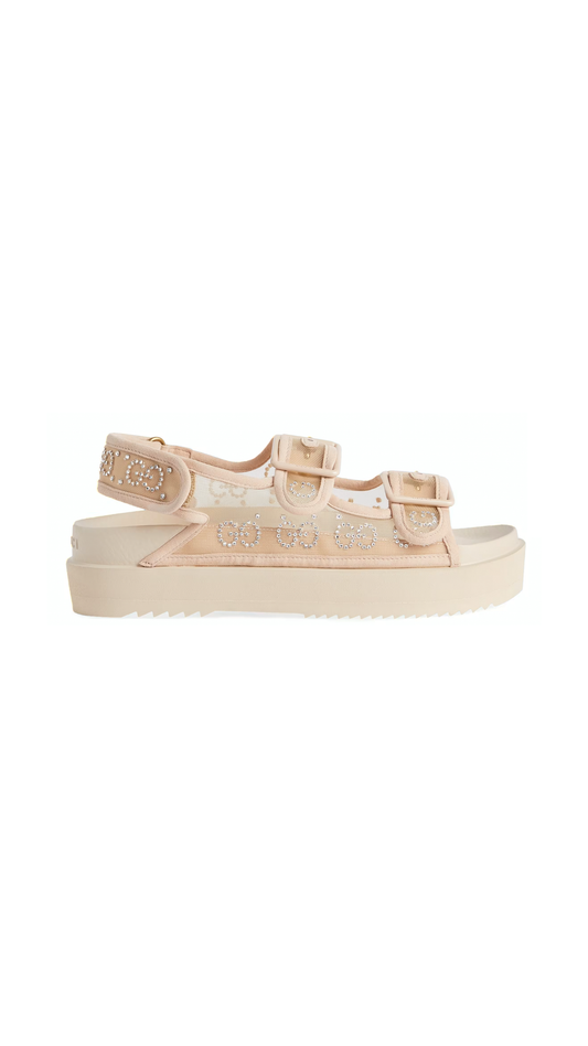 Women's GG Sandal with Crystals - Rose Beige