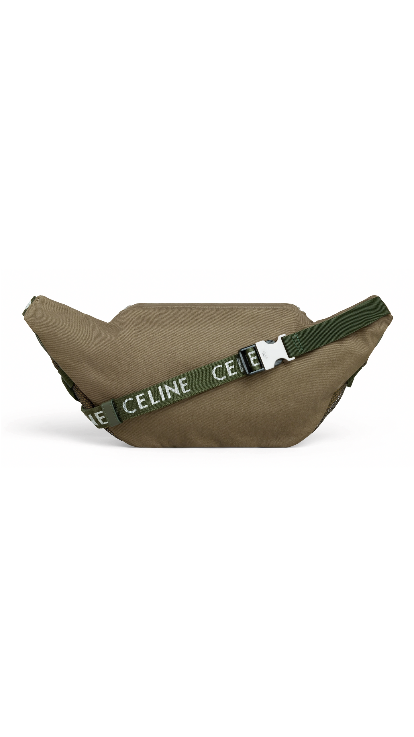 Large Zipped Belt Bag Trekking in Cotton Gabardine with Celine Print - Khaki