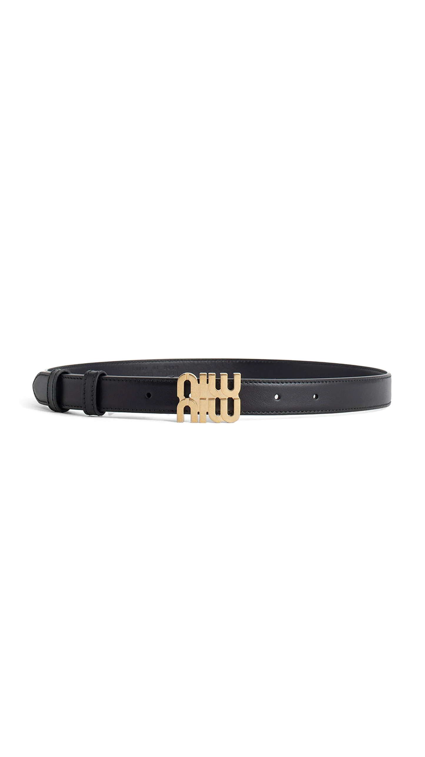 Leather Belt with Logo - Black/Gold