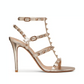 Rockstuds Metallic Calfskin Leather Ankle Strap Sandal 100MM - Skin