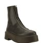 Zipped Boot in Leather - Khaki Green