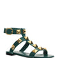 Roman Stud Flat Calfskin Sandal - Green