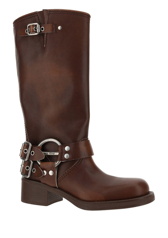 Buckled Knee-high Boots - Brown