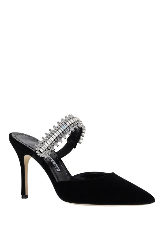 Lutara Velvet Crystal Embellished Mules - Black