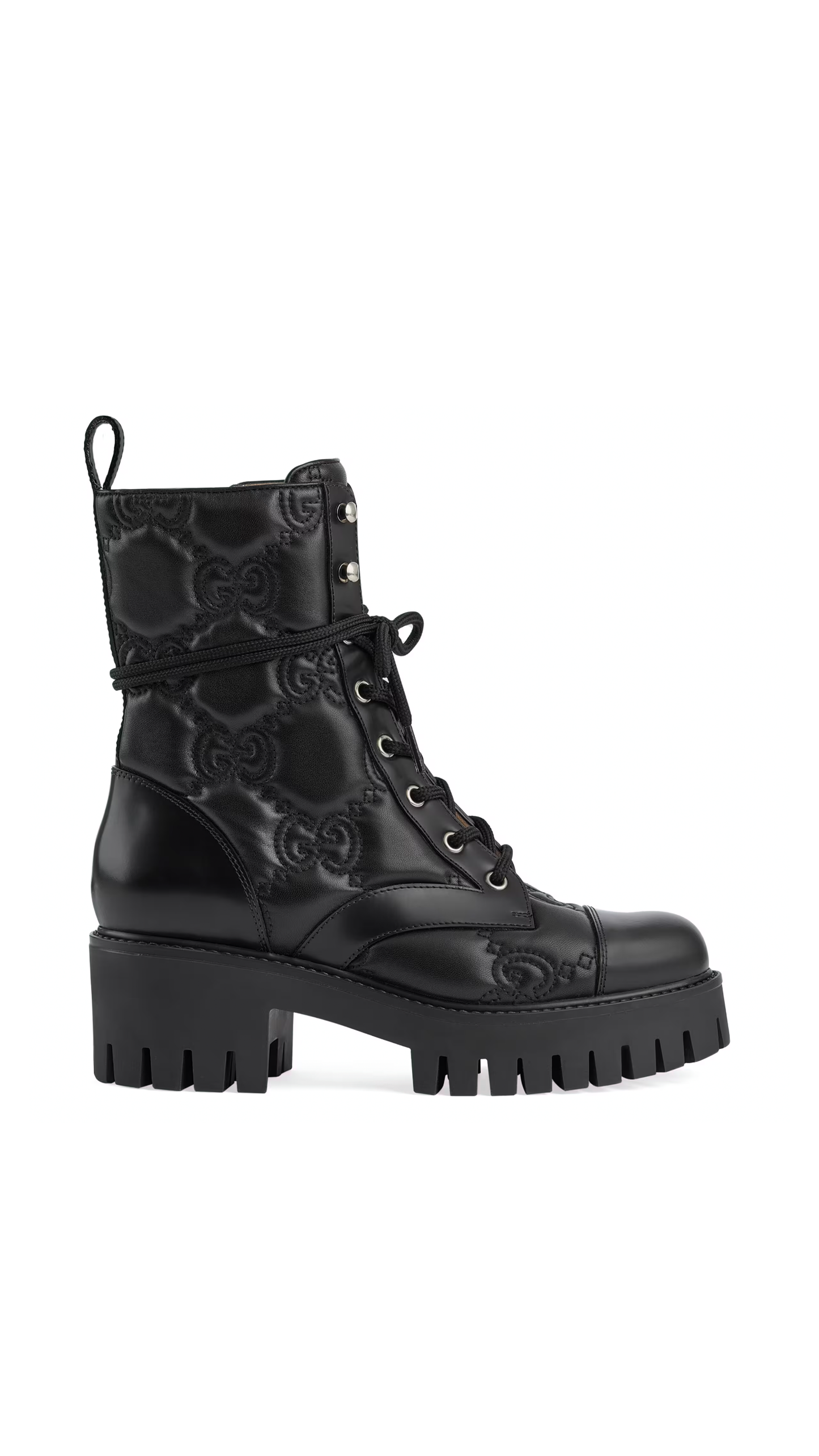 GG Matelassé Lace-up Boot - Black