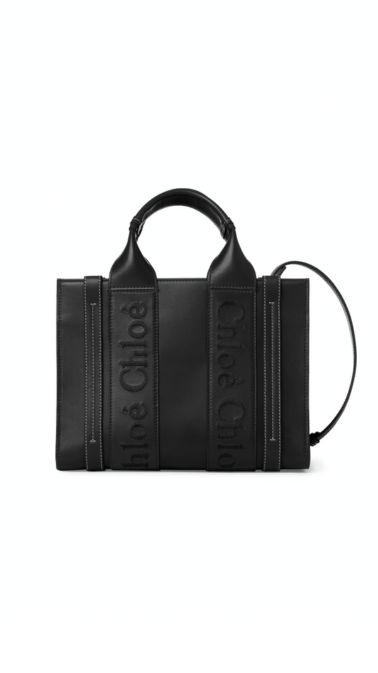 Small Leather Woody Tote Bag - Black