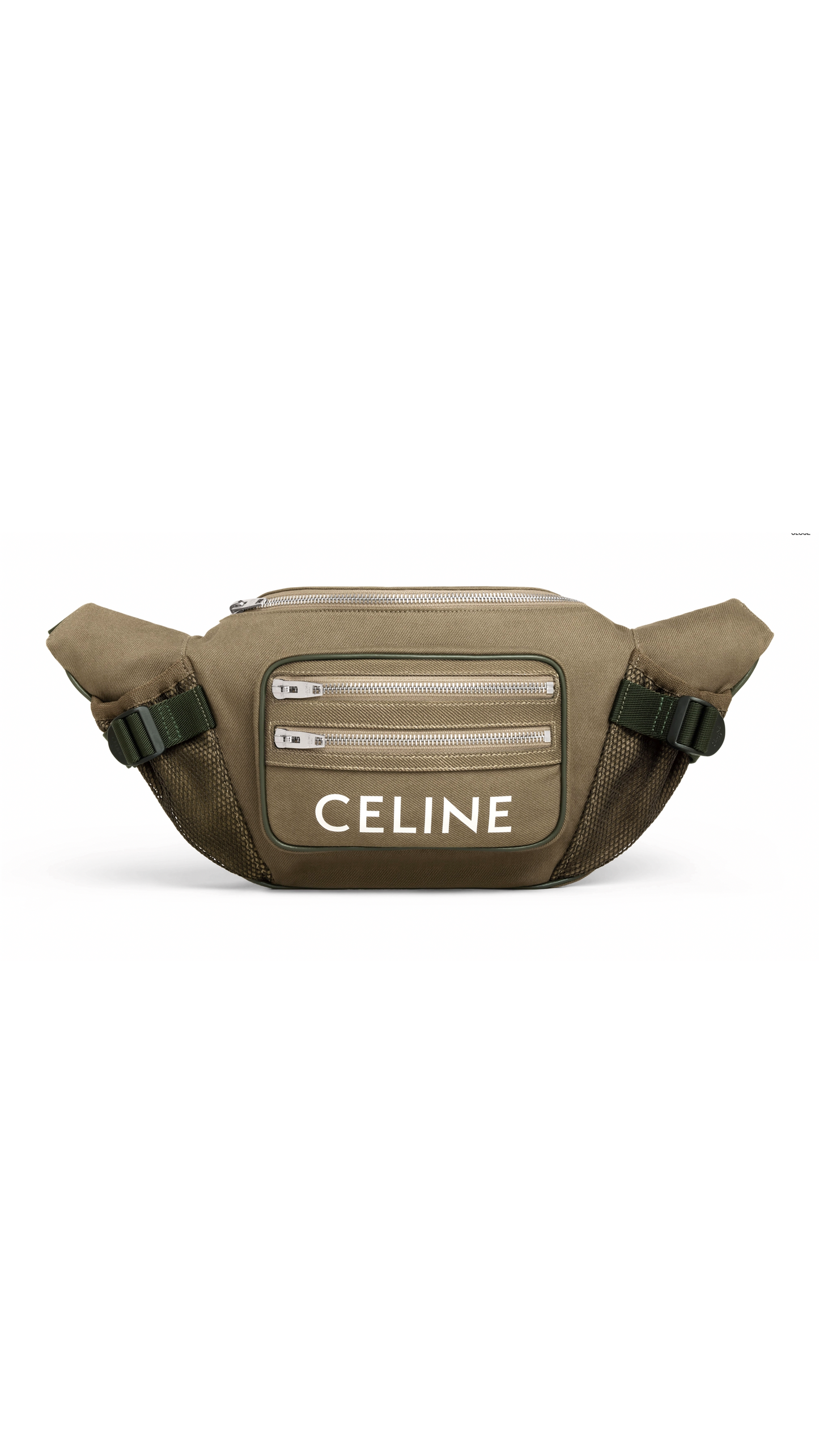 Large Zipped Belt Bag Trekking in Cotton Gabardine with Celine Print - Khaki