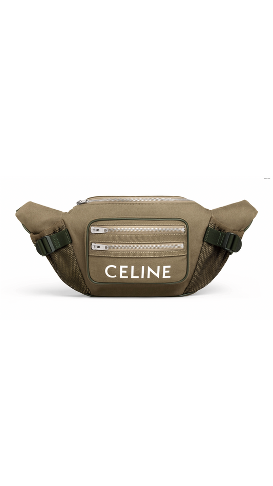 Large Zipped Belt Bag Trekking in Cotton Gabardine with Celine Print - Khaki
