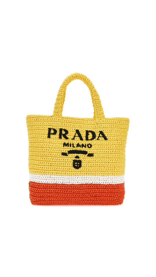 Small Raffia Tote Bag - Yellow/Red