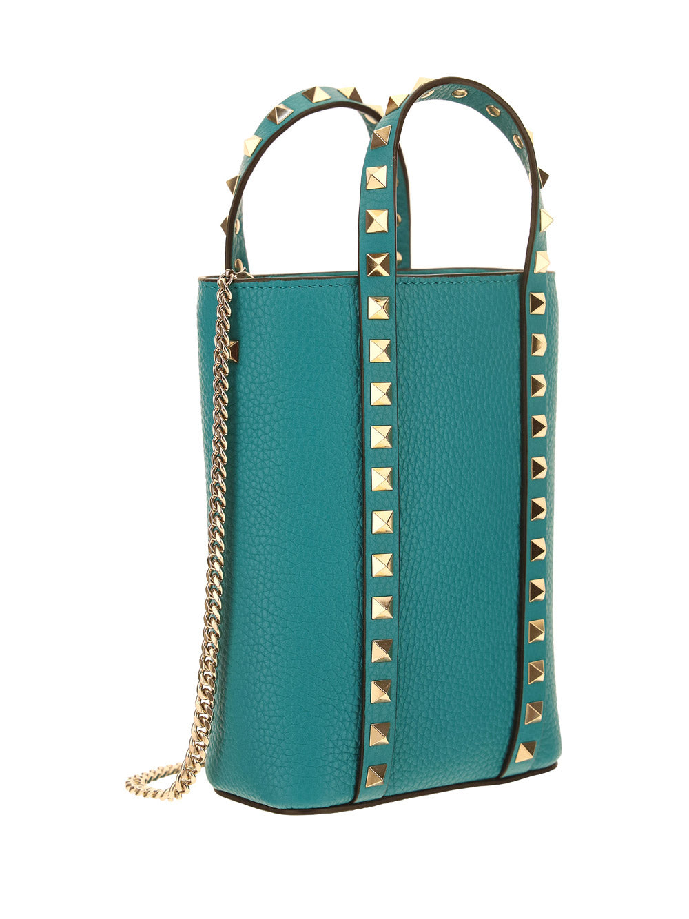 Rockstud Leather Bucket Bag - Turquoise