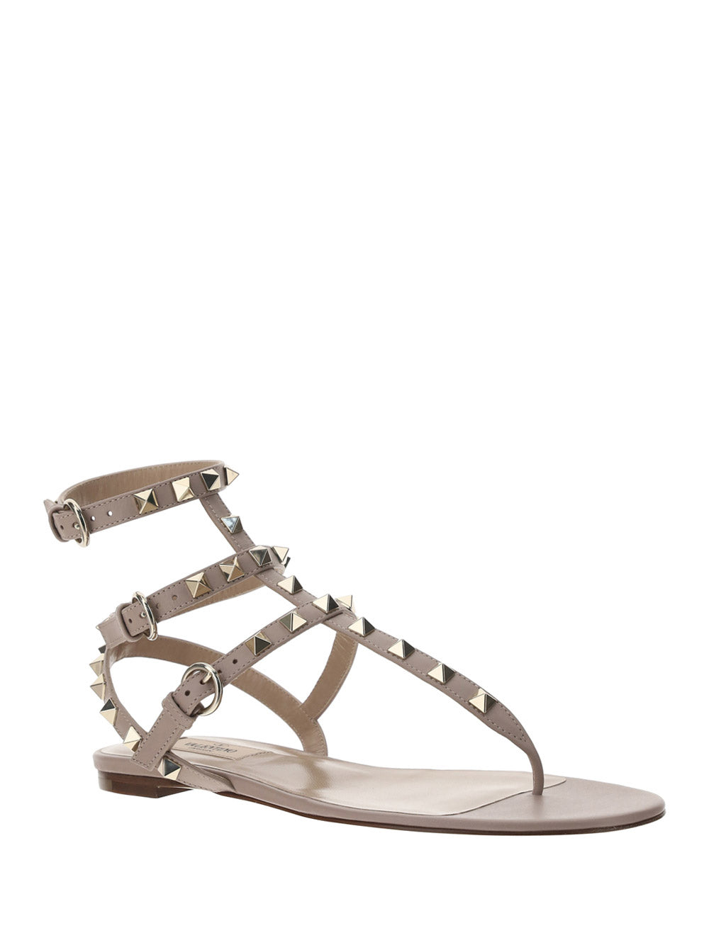 Rockstud Calfskin Flat Flip-Flop Sandal - Poudre