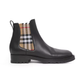 Vintage Check Detail Leather Chelsea Boots - Black