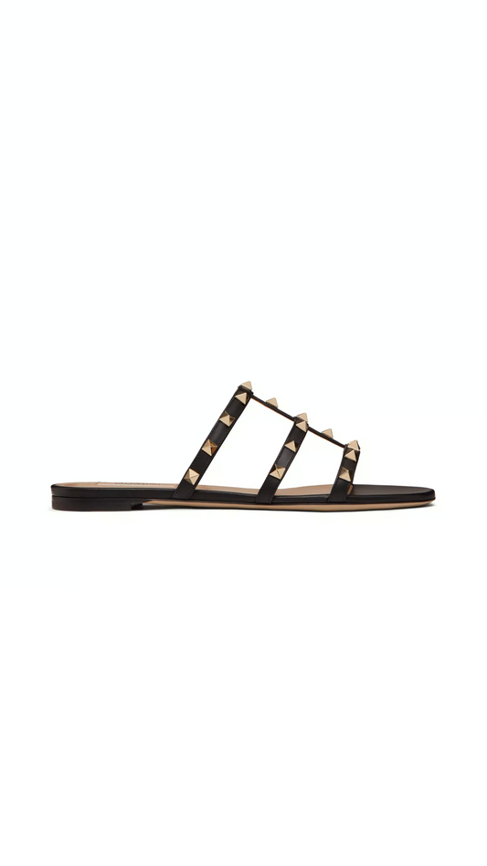 Rockstud Flat Slide Sandal - Black