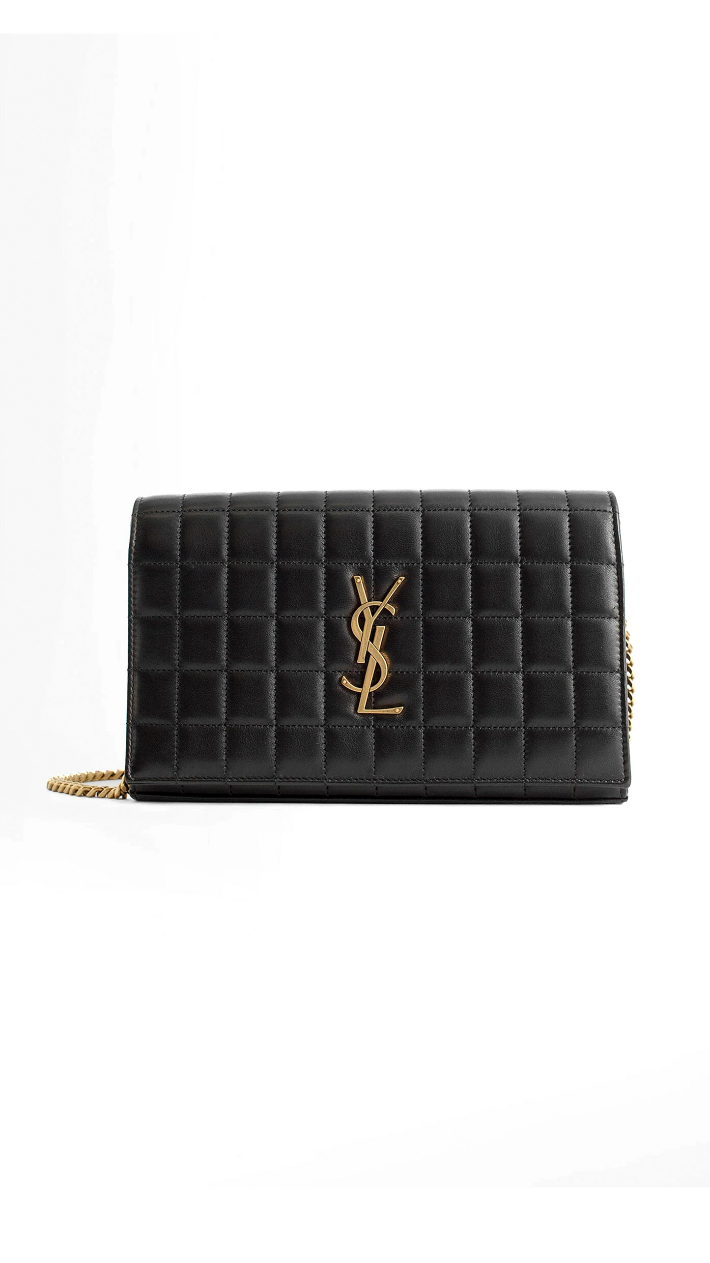 Cassandre Matelassé Carré Chain Wallet in Quilted Leather - Black