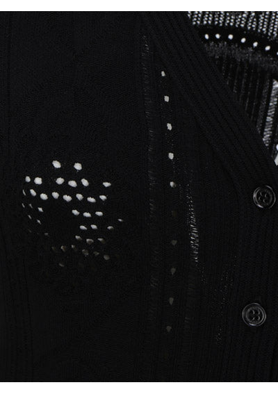 Lunar-Pointelle Knit Cardigan Dress - Black