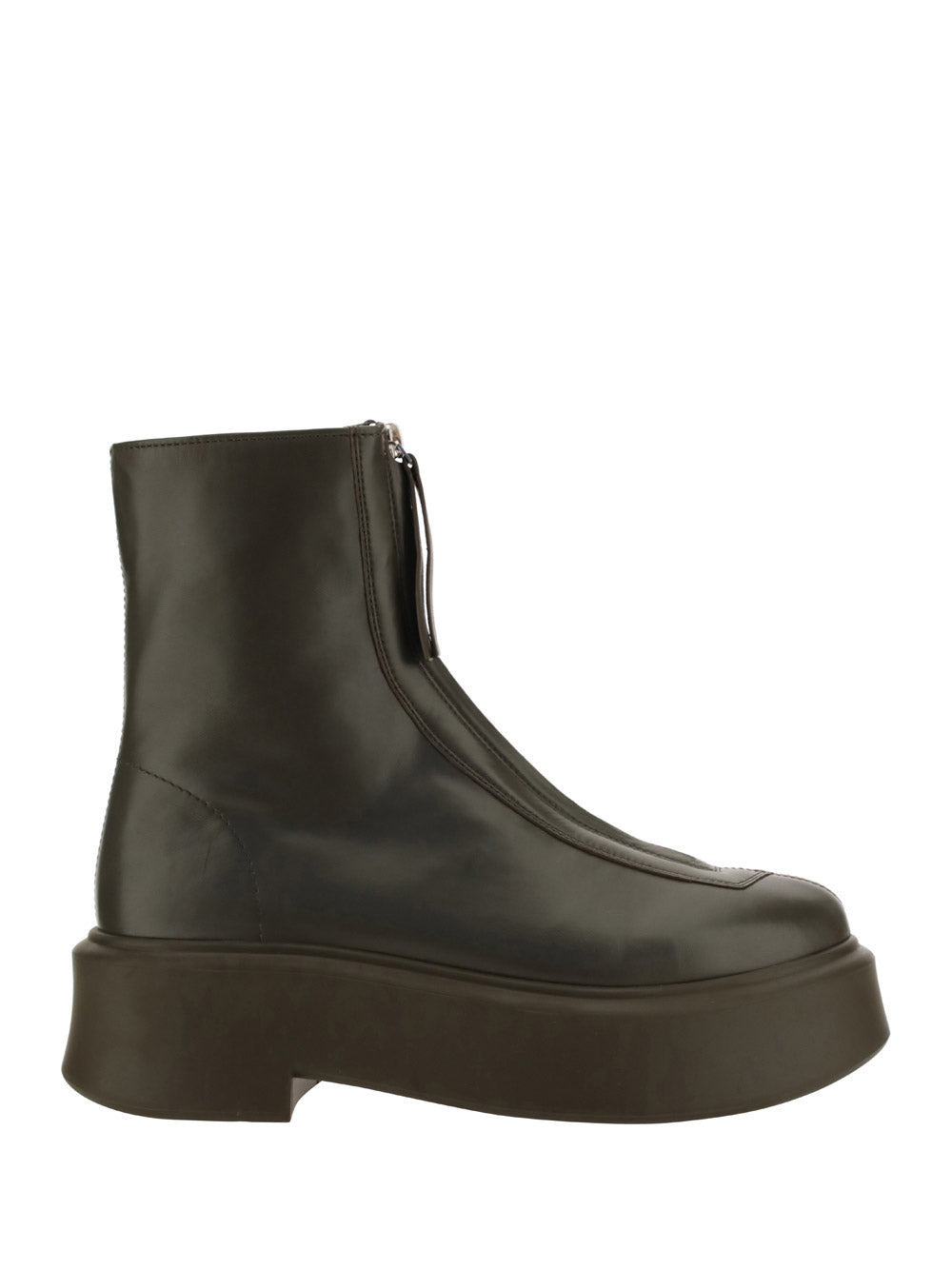 Zipped Boot in Leather - Khaki Green