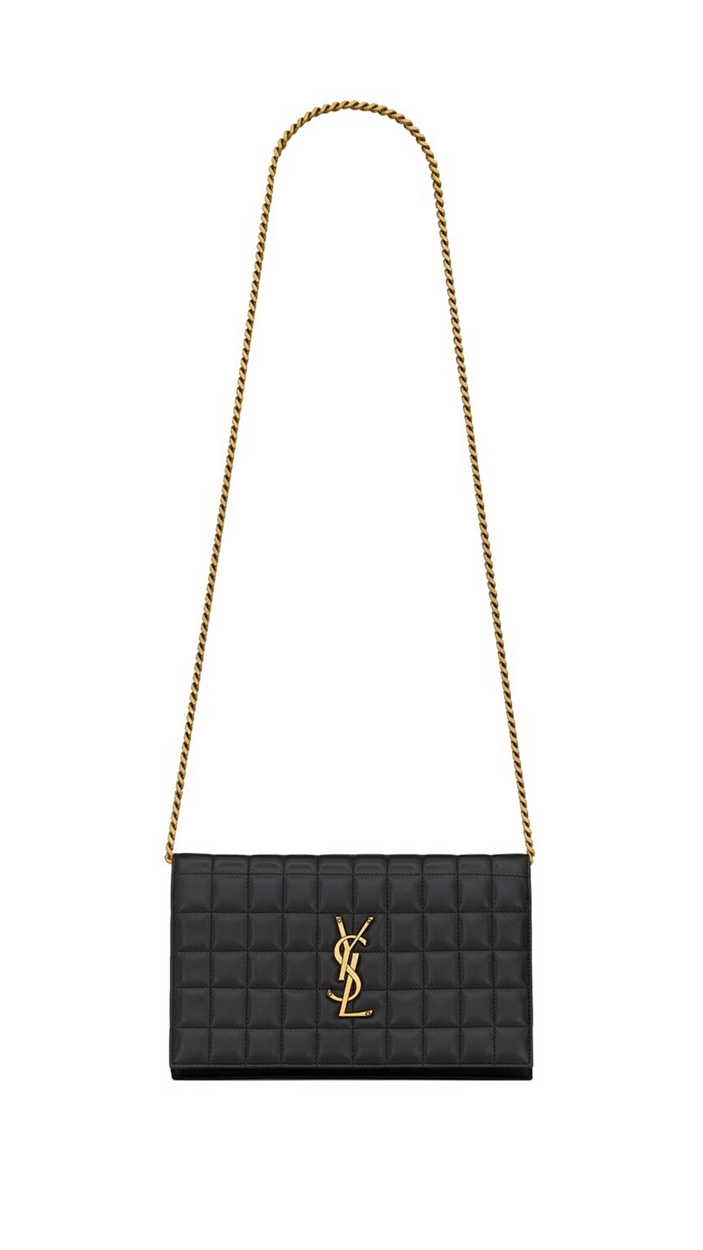 Cassandre Matelassé Carré Chain Wallet in Quilted Leather - Black