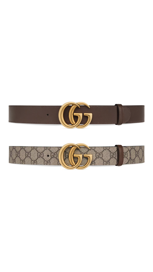 GG Marmont Reversible Belt - Beige/Ebony/Brown