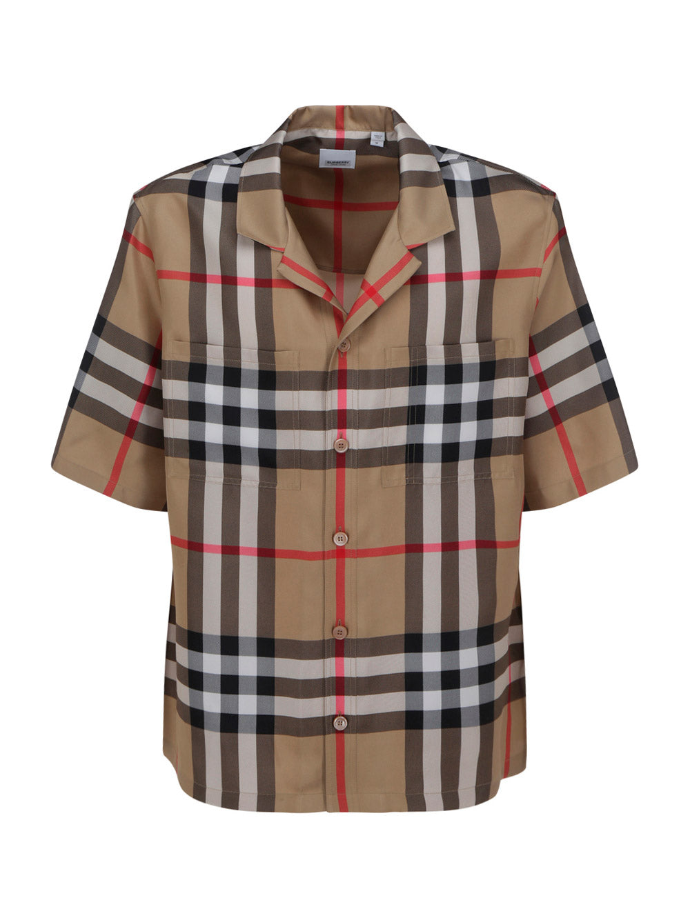 Short-sleeve Check Silk Shirt