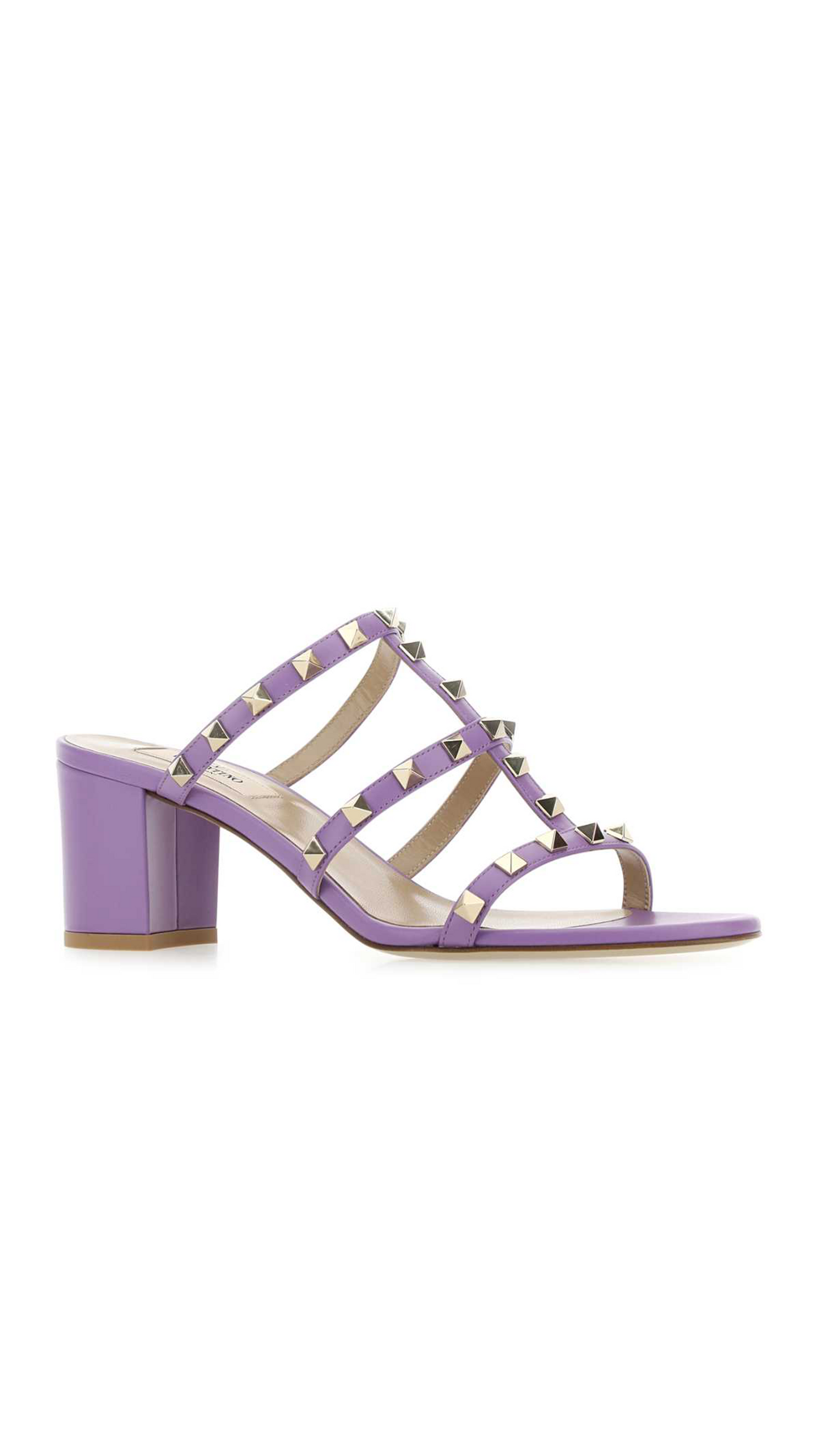 Rockstud Calfskin Leather Slide Sandal 60mm - Wisteria