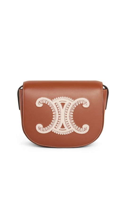 Folco Cuir Triomphe in Smooth Calfskin with Triomphe Embroidery - Tan