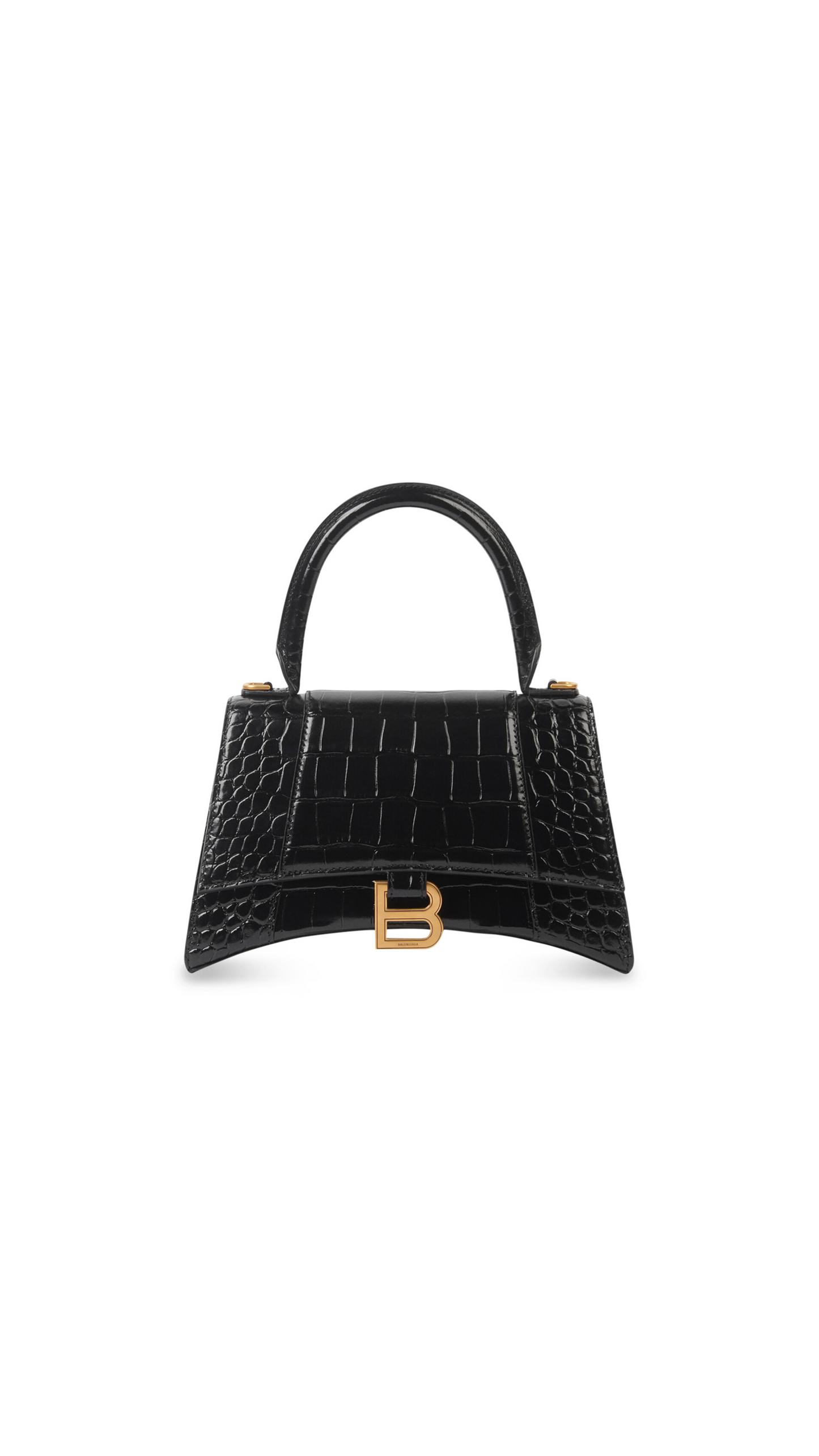Hourglass Small Handbag Crocodile Embossed - Black