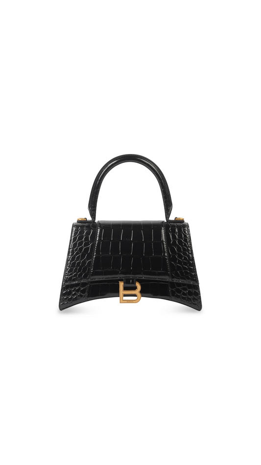 Hourglass Small Handbag Crocodile Embossed - Black