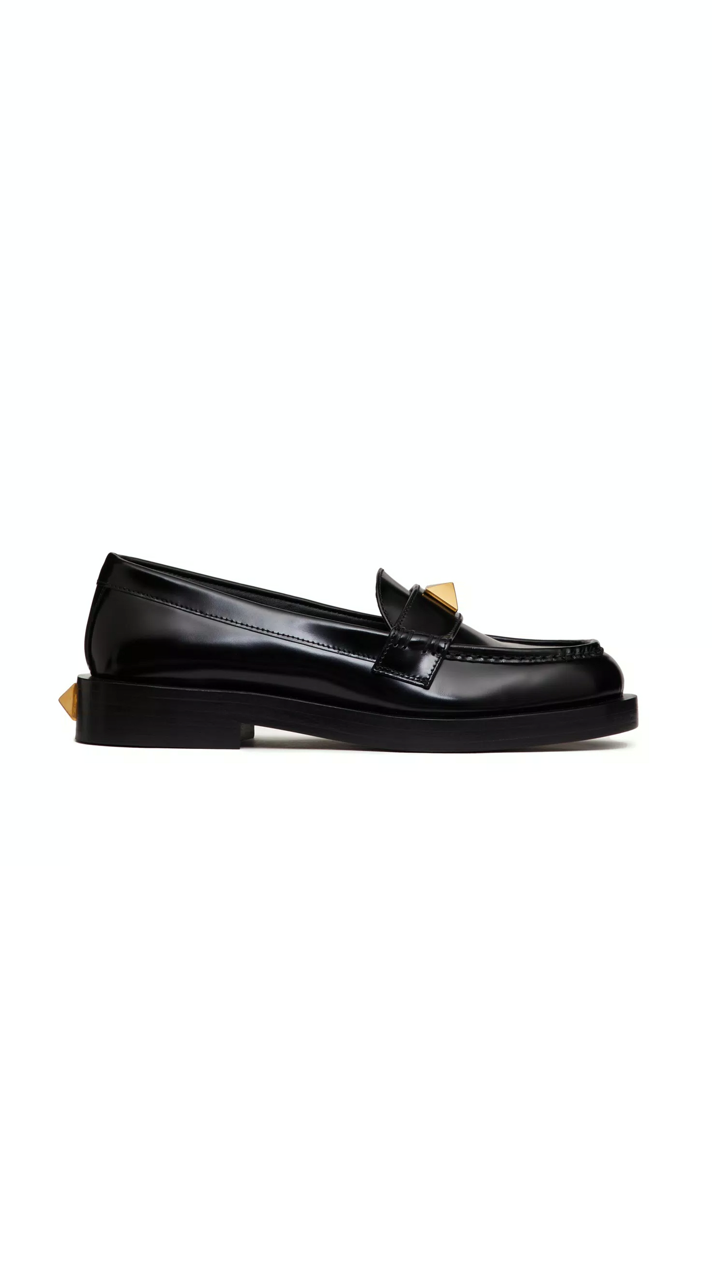 Roman Stud Brushed Calfskin Loafer 30MM - Black