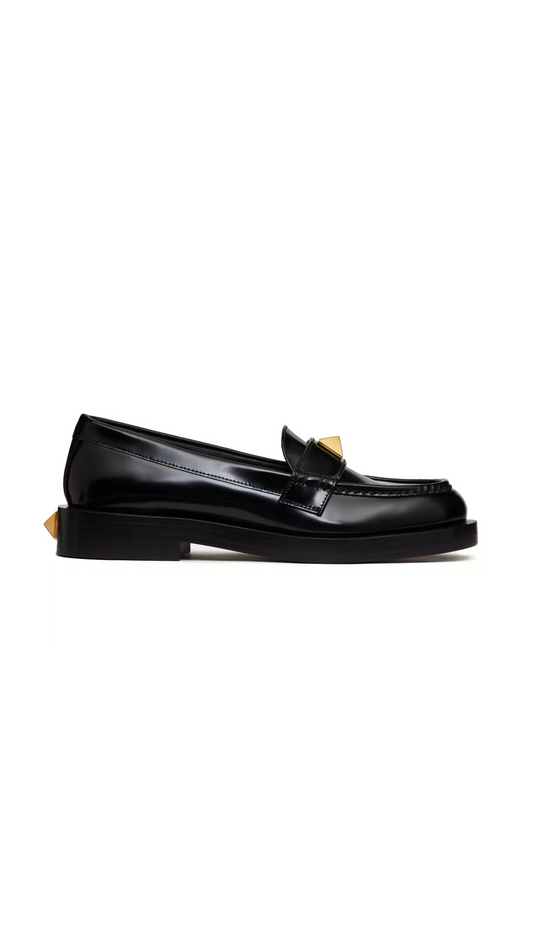 Roman Stud Brushed Calfskin Loafer 30MM - Black