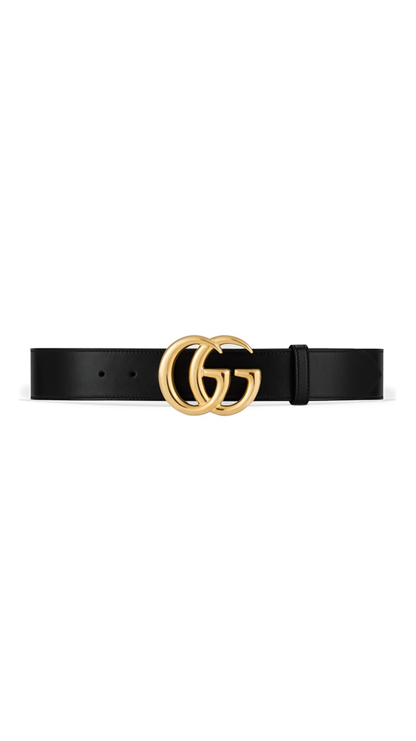 Double GG Buckle Leather Belt - Black