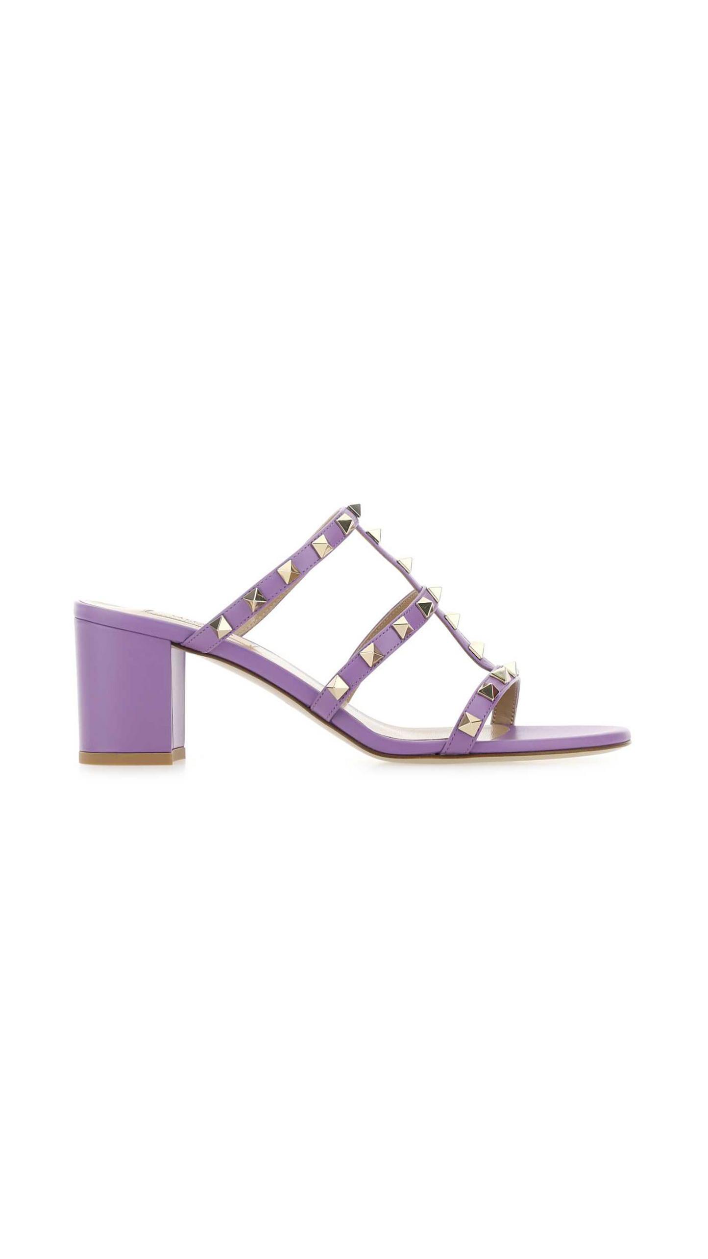 Rockstud Calfskin Leather Slide Sandal 60mm - Wisteria
