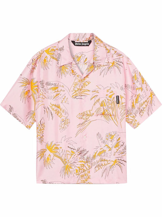 ABSTRACT PALMS BOWLING SHIRT - PINK