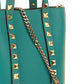 Rockstud Calfskin Leather Pouch With Chain - Marine Green
