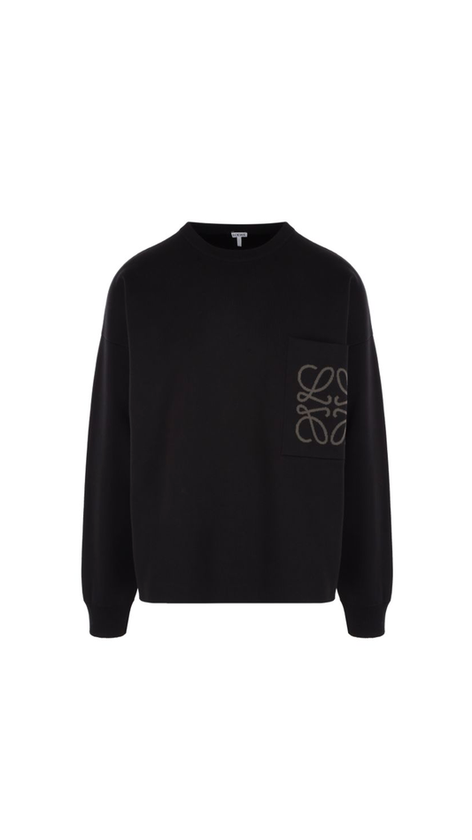 Anagram Pocket Sweater in Cotton and Viscose - Black