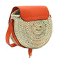 Small Marcie Cross-body Basket in Hand-Braided Raffia & Small Grain Calfskin - Rusted Orange