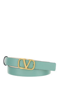 Reversible Vlogo Signature Belt In Shiny And Metallic Calfskin 20MM - White / Mint