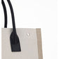 Rive Gauche Small Tote Bag in Linen and Leather - Greige  / Black / Neutral