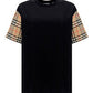 Vintage Check Sleeve Cotton Oversized T-shirt - Black